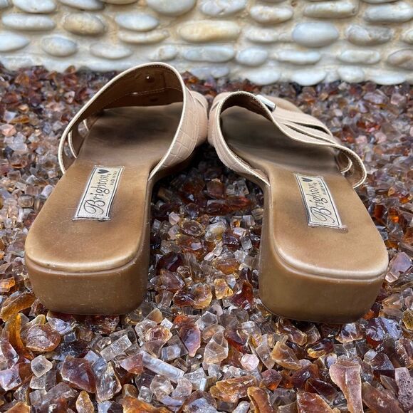 Brighton Brandy Cream/Beige/Nude Leather Croc Embossed 3 Strap Wedge Sandal 7.5 - Picture 7 of 8